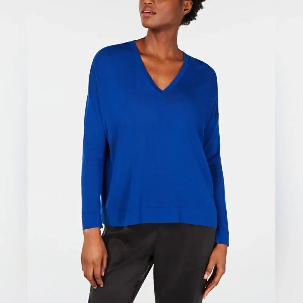 Eileen Fisher Quiet Luxury Preppy Coastal Classic Capsule Sailor Chic Sweater LG